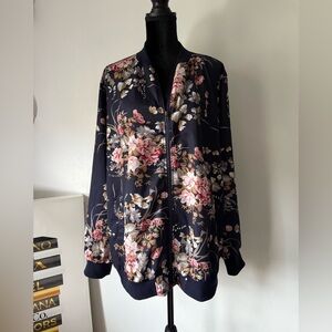 Floral Bomber Jacket - Navy and Pink
